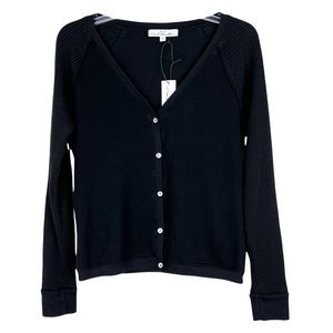 Red Haute Revolve Loungewear Jersey & Waffle Knit Sleeves V-Neck Button Cardigan